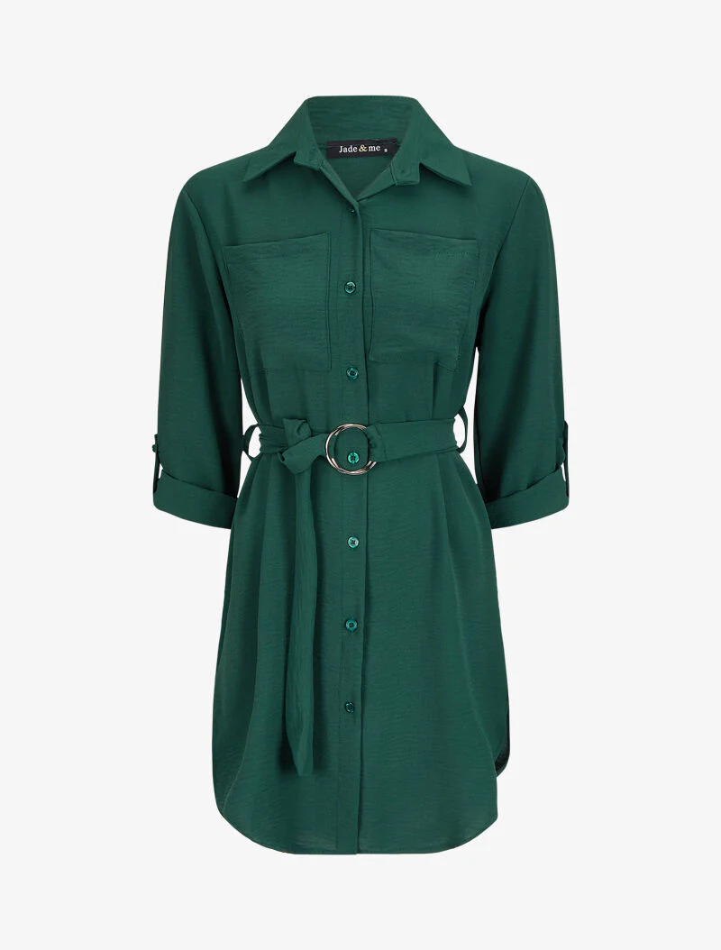 Tunique style chemise à poches plaquées - Vert sapin