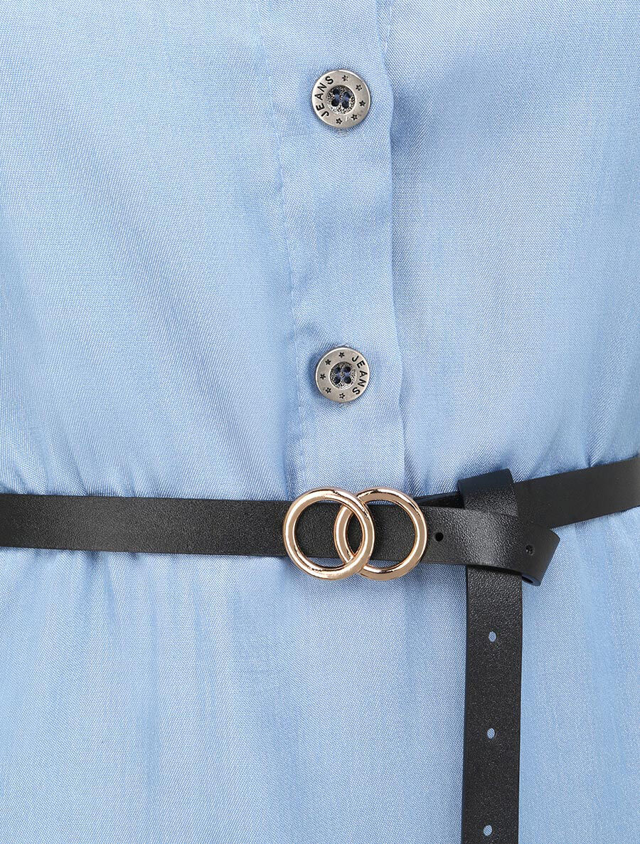 Tunique style chemise droite à manches courtes - Denim clair - Image 3