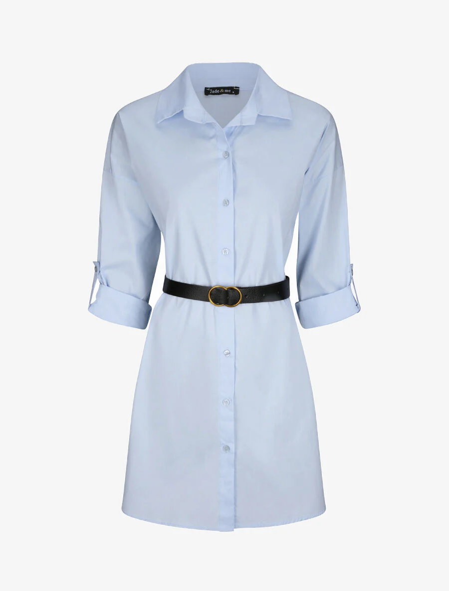 Tunique style chemise unie - Bleu ciel