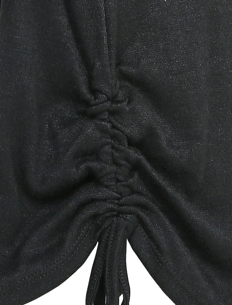 Tunique unie avec liens de serrage - Noir - Image 3