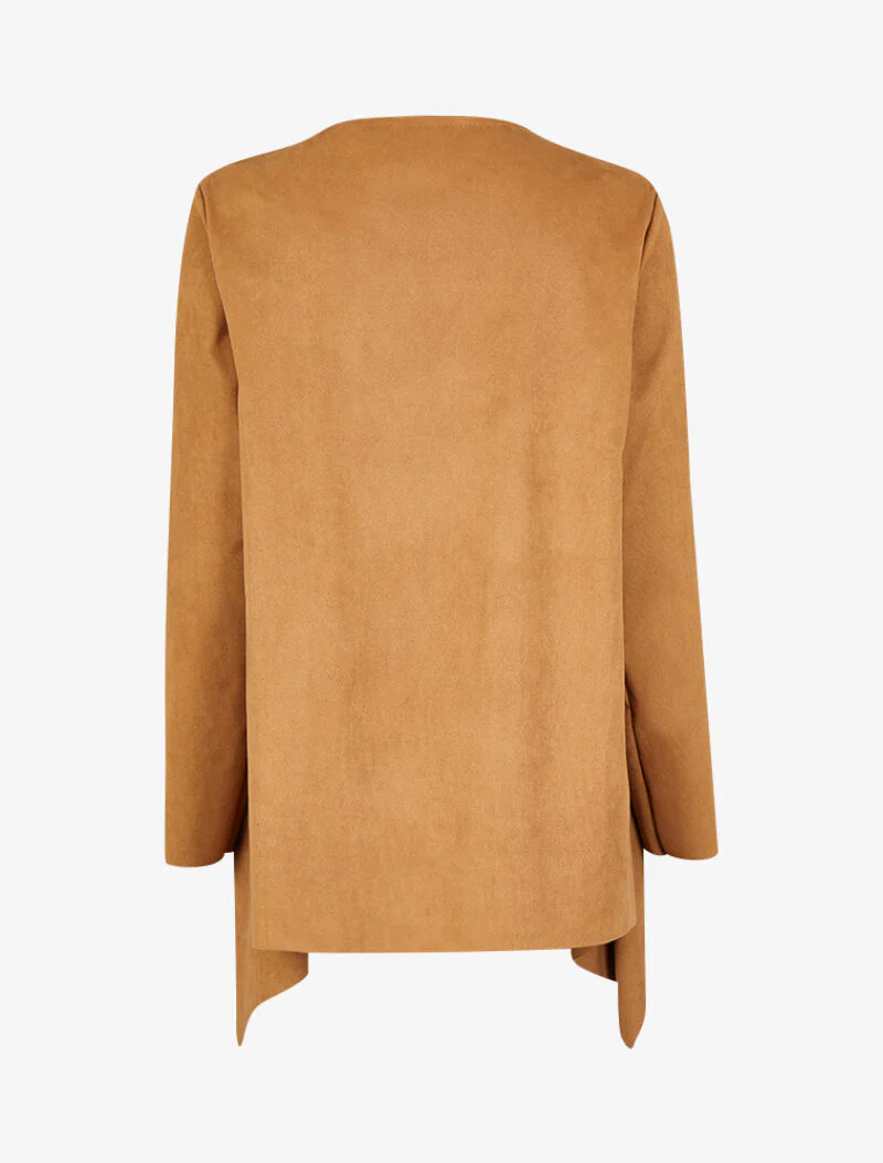 Veste 3/4 suédée à pans asymétriques - Camel - Image 2
