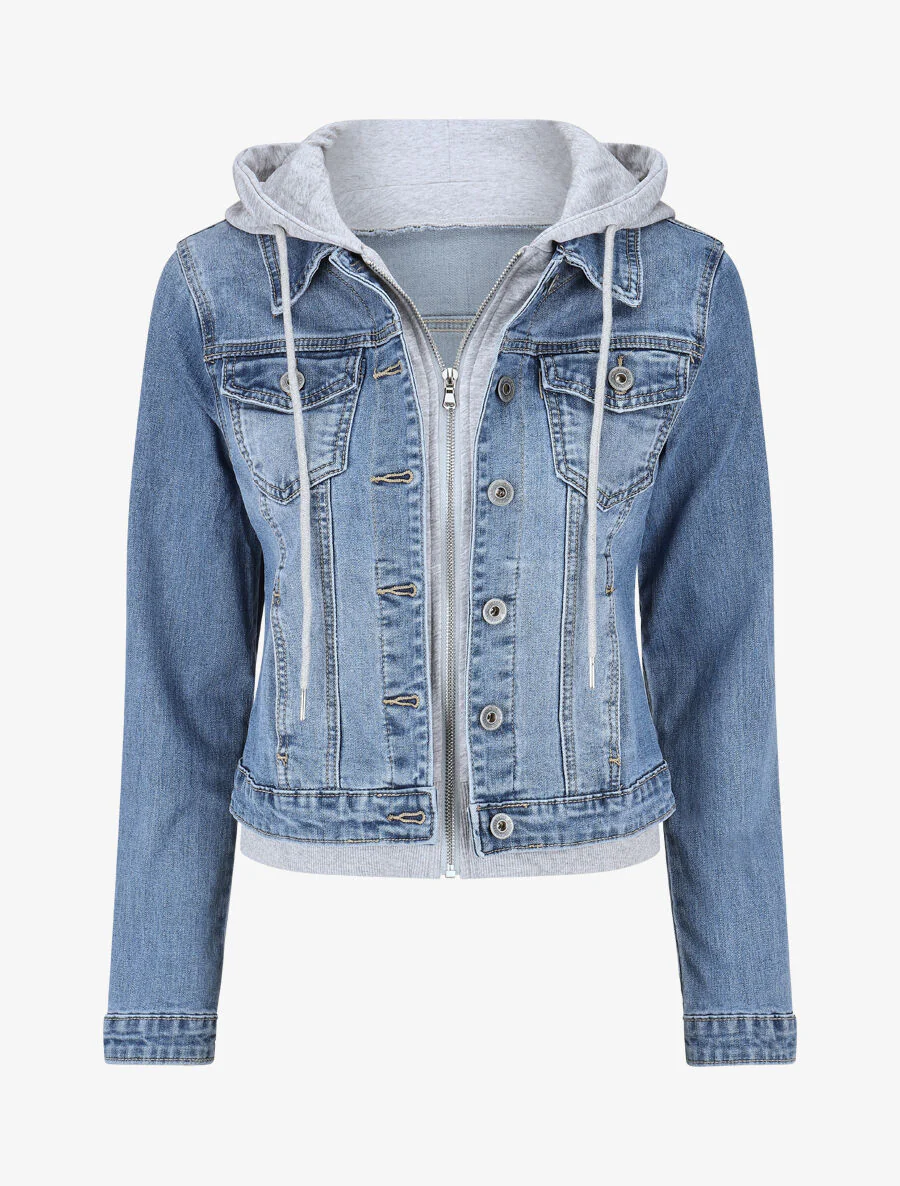 Veste à capuche bi-matière - Bleu