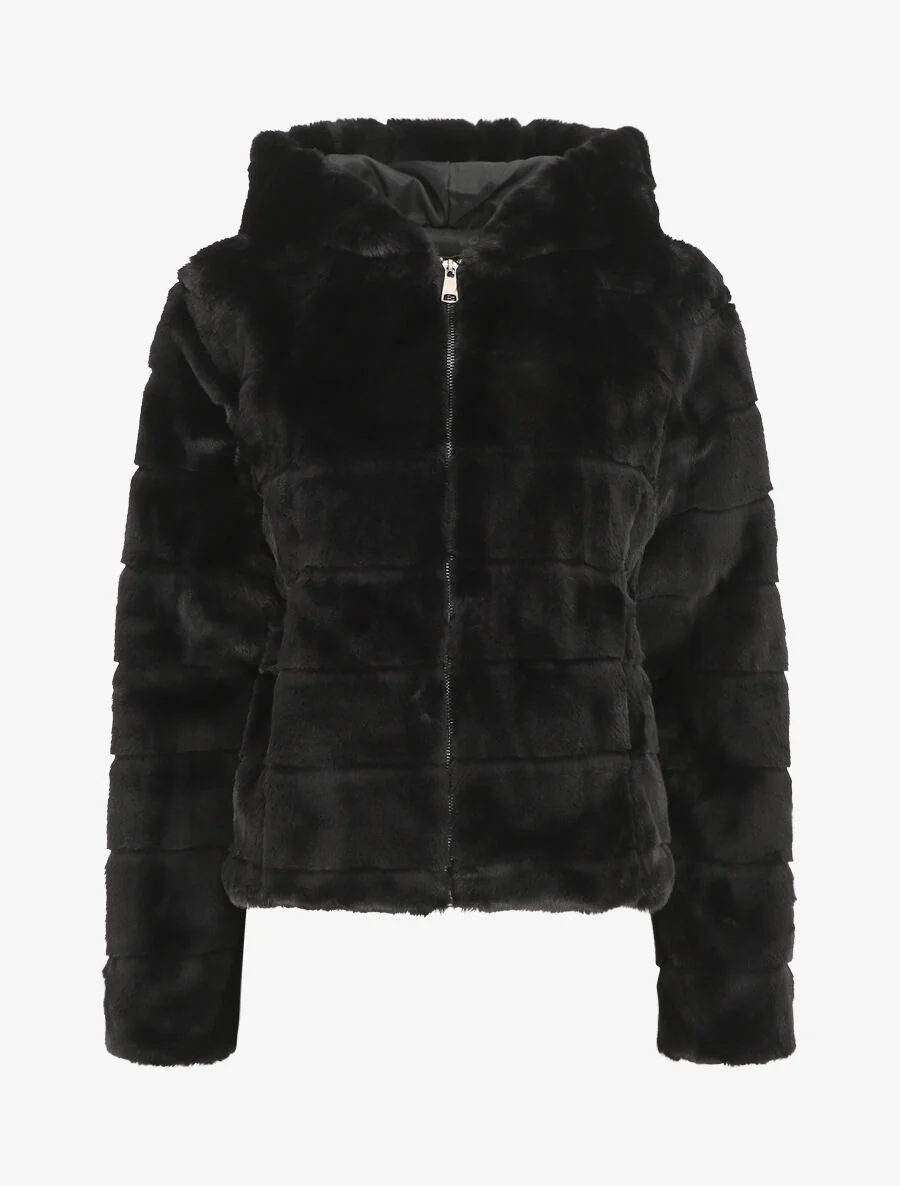 Veste à capuche en fourrure synthétique - Noir