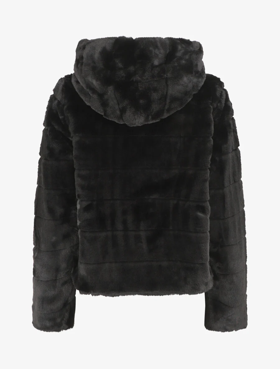 Veste à capuche en fourrure synthétique - Noir - Image 2
