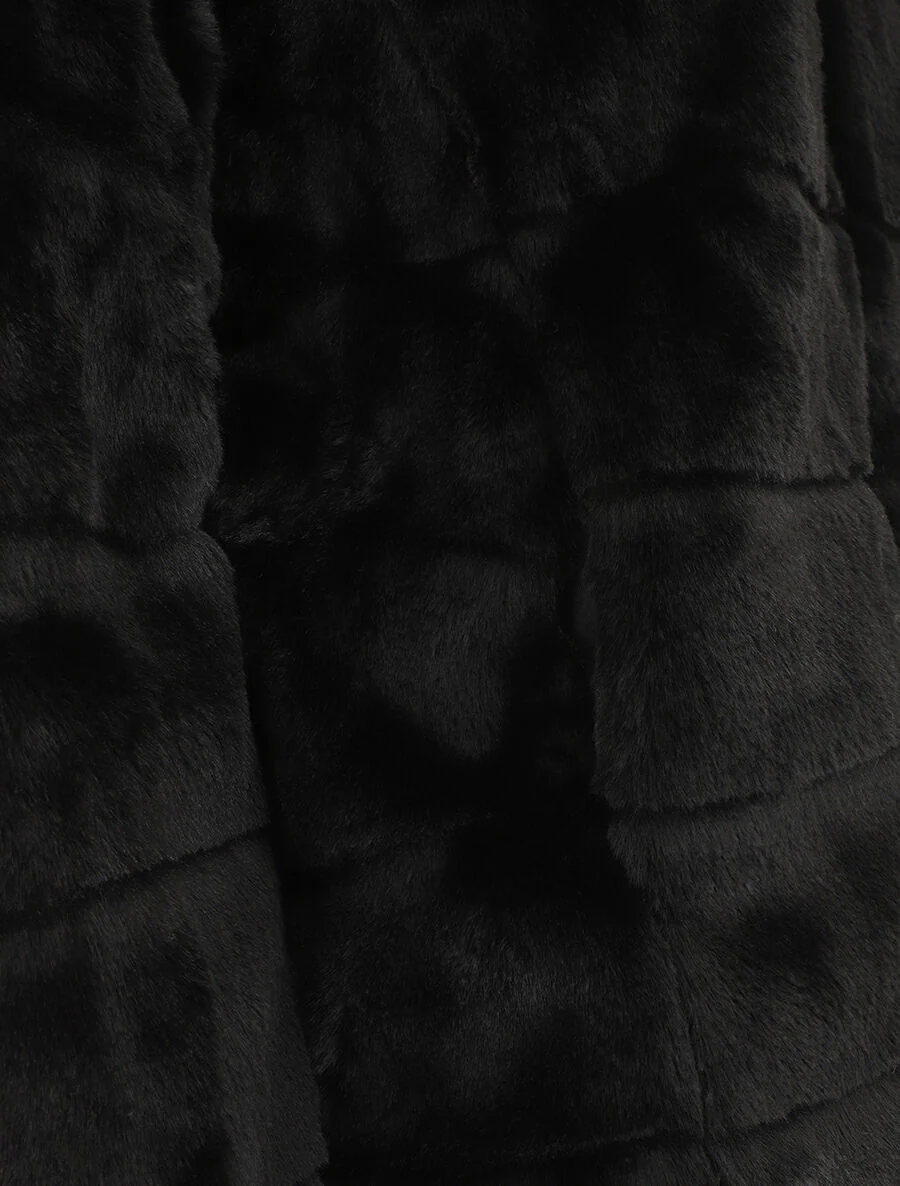 Veste à capuche en fourrure synthétique - Noir - Image 3