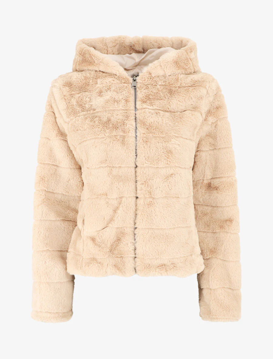 Veste à capuche en fourrure synthétique - Beige