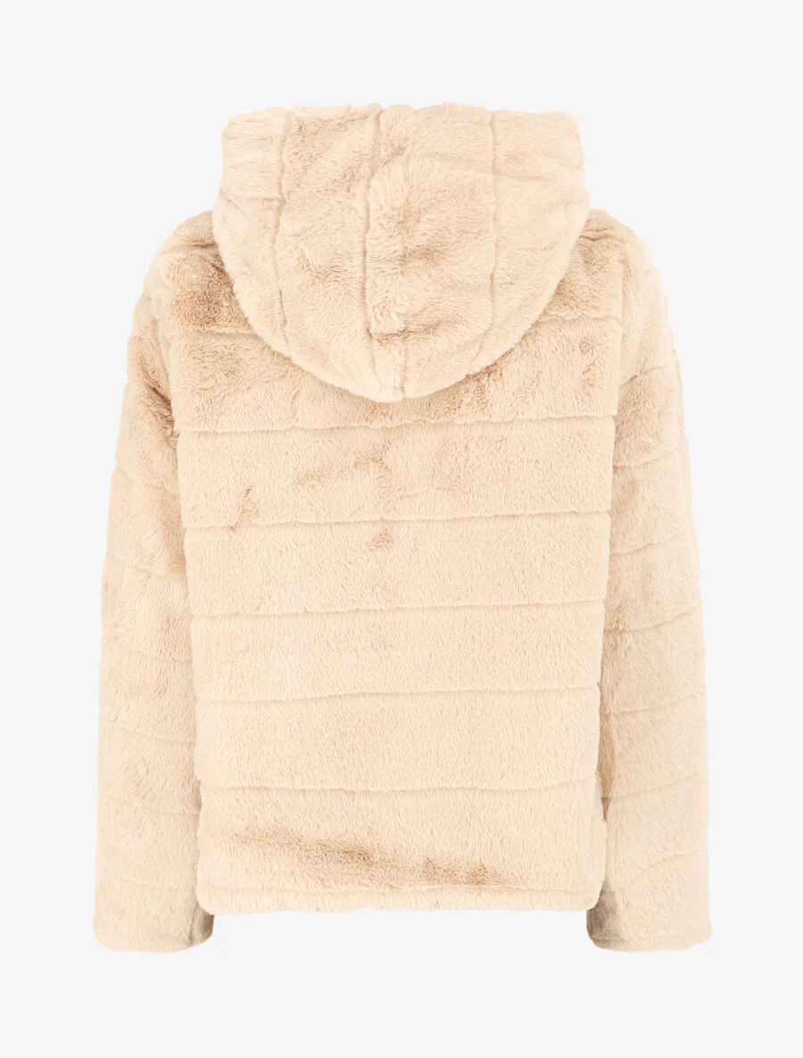 Veste à capuche en fourrure synthétique - Beige - Image 2