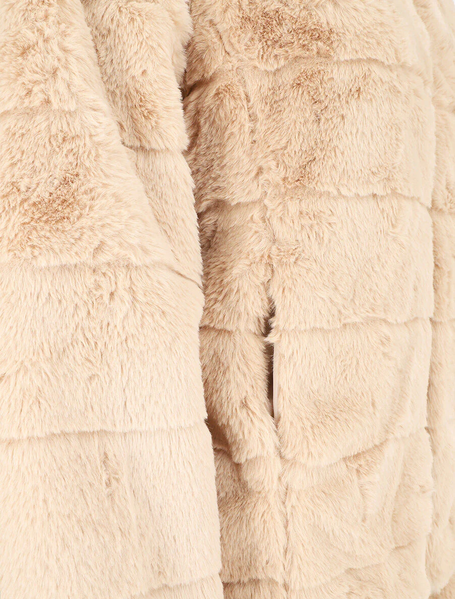 Veste à capuche en fourrure synthétique - Beige - Image 3