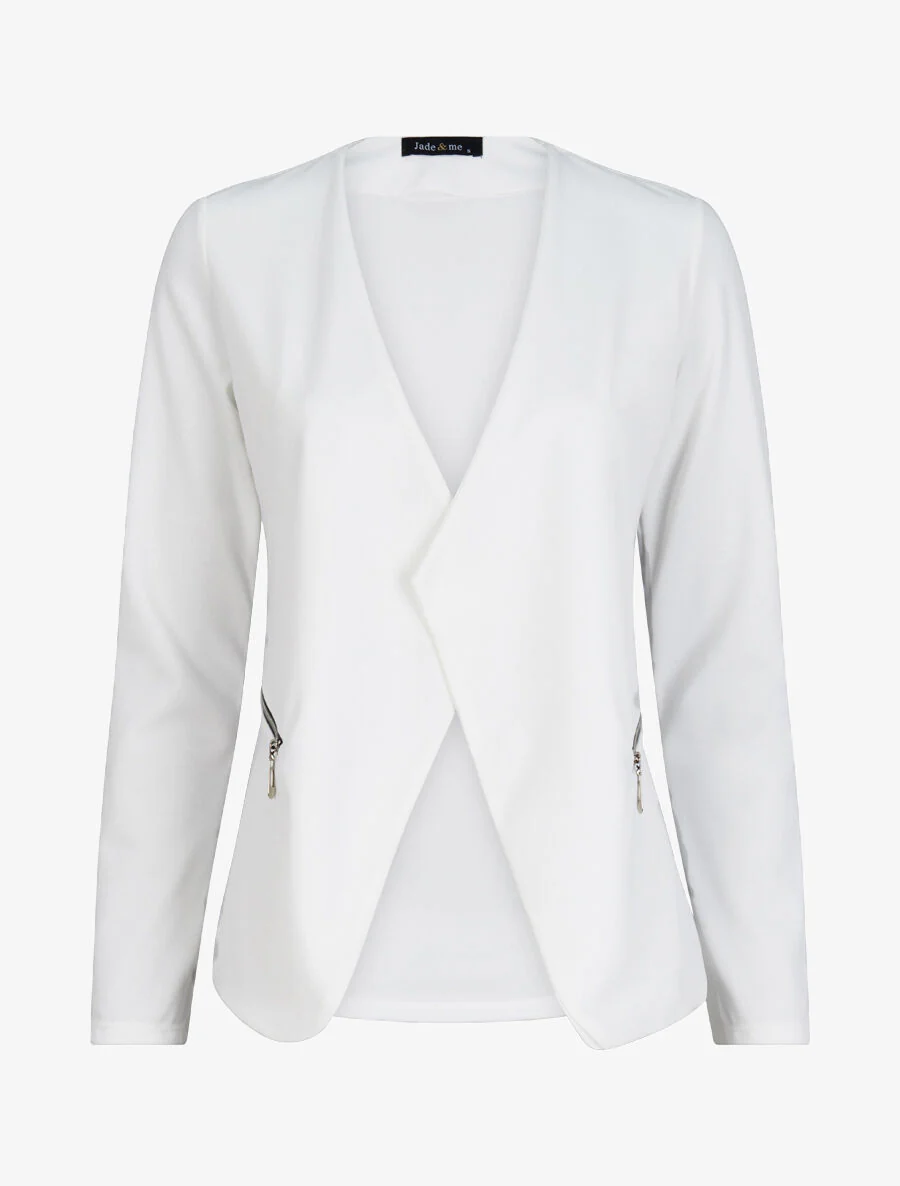 Veste à col biseauté et poches zippées - Blanc