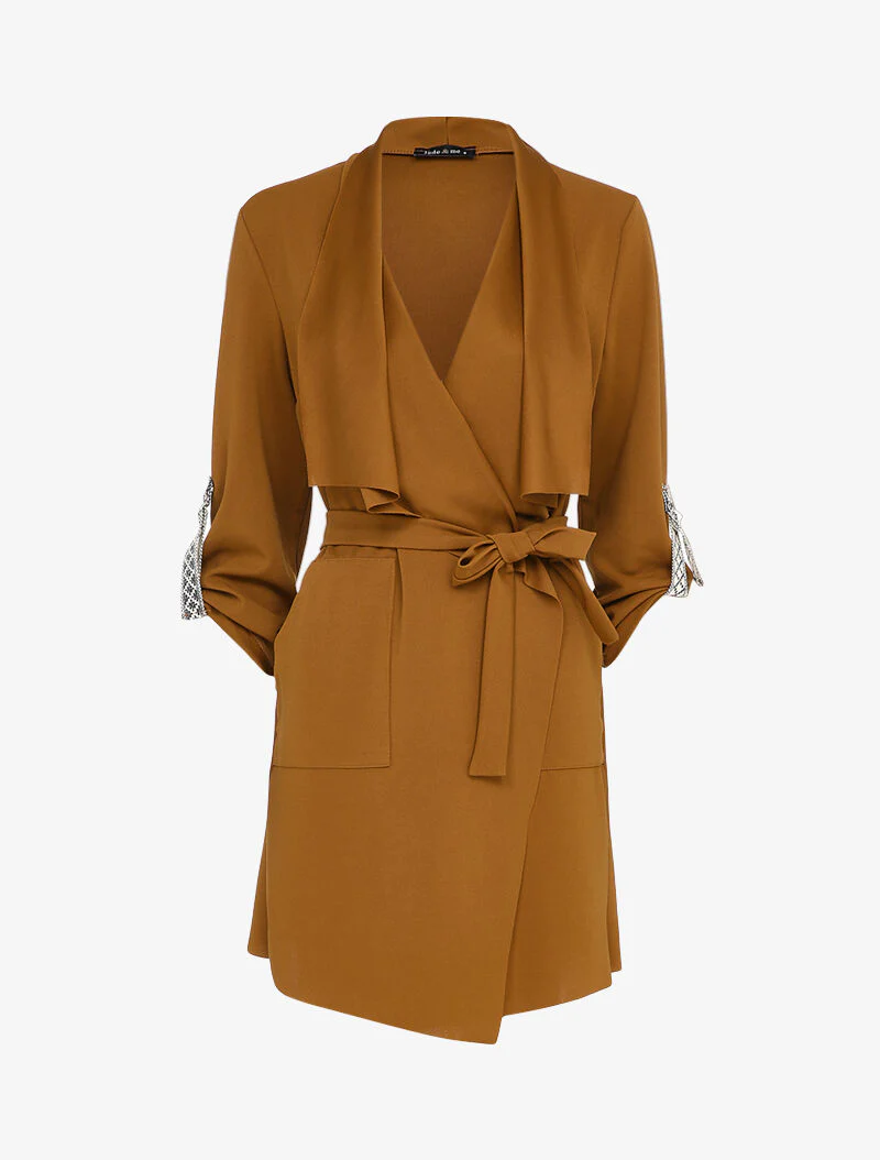 Veste à col châle asymétrique - Camel