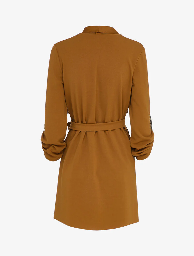 Veste à col châle asymétrique - Camel - Image 2