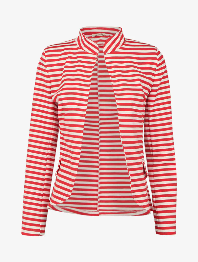 Veste à imprimé rayé et col mao - Rouge