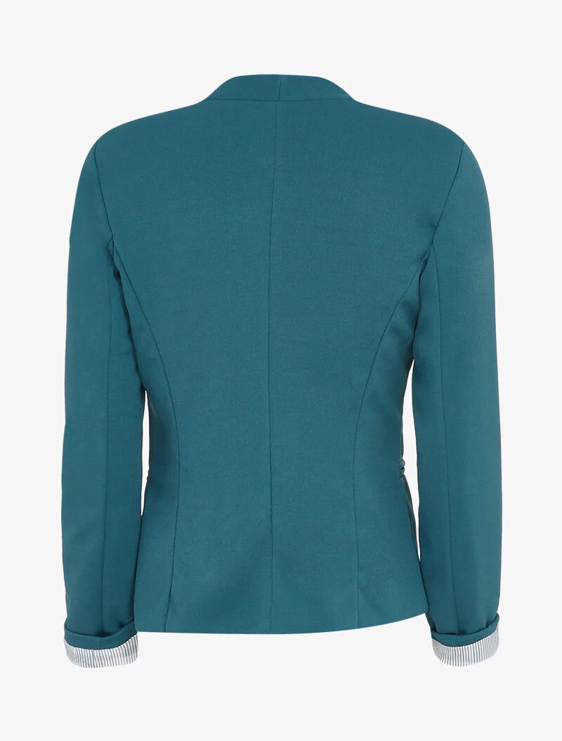 Veste à manches à revers imprimé rayé - Bleu canard - Image 2