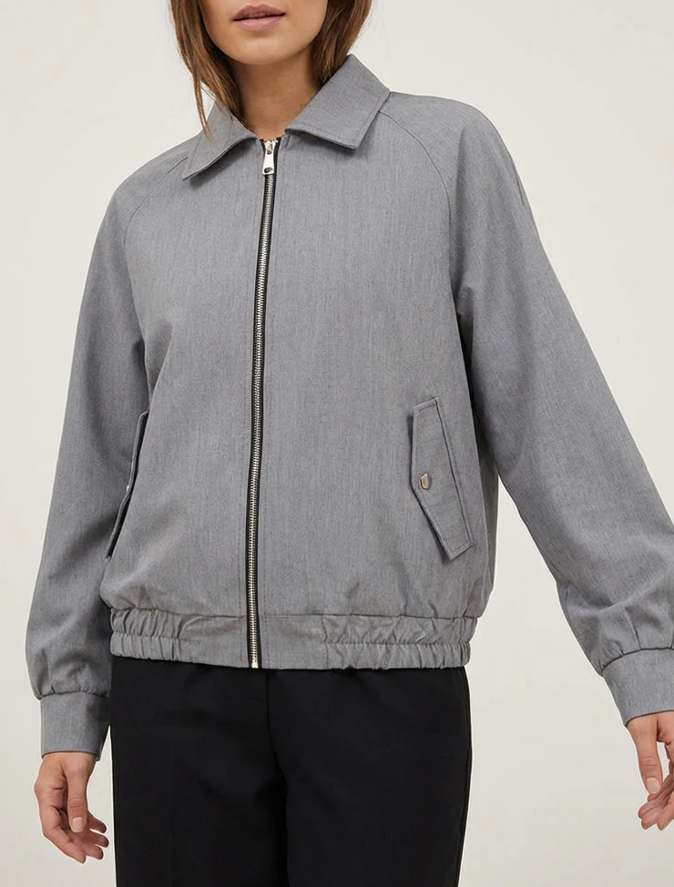 Veste ample zippée à bords élastiqués - Gris - Image 4