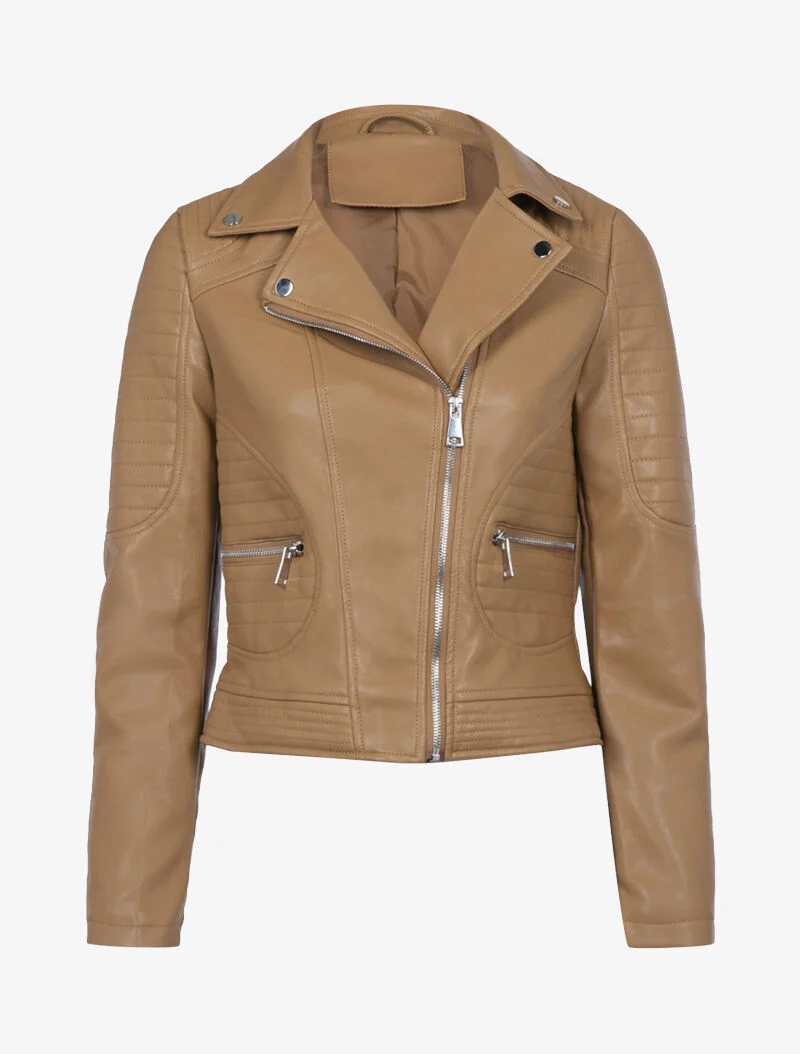 Veste biker à détails matelassés - camel