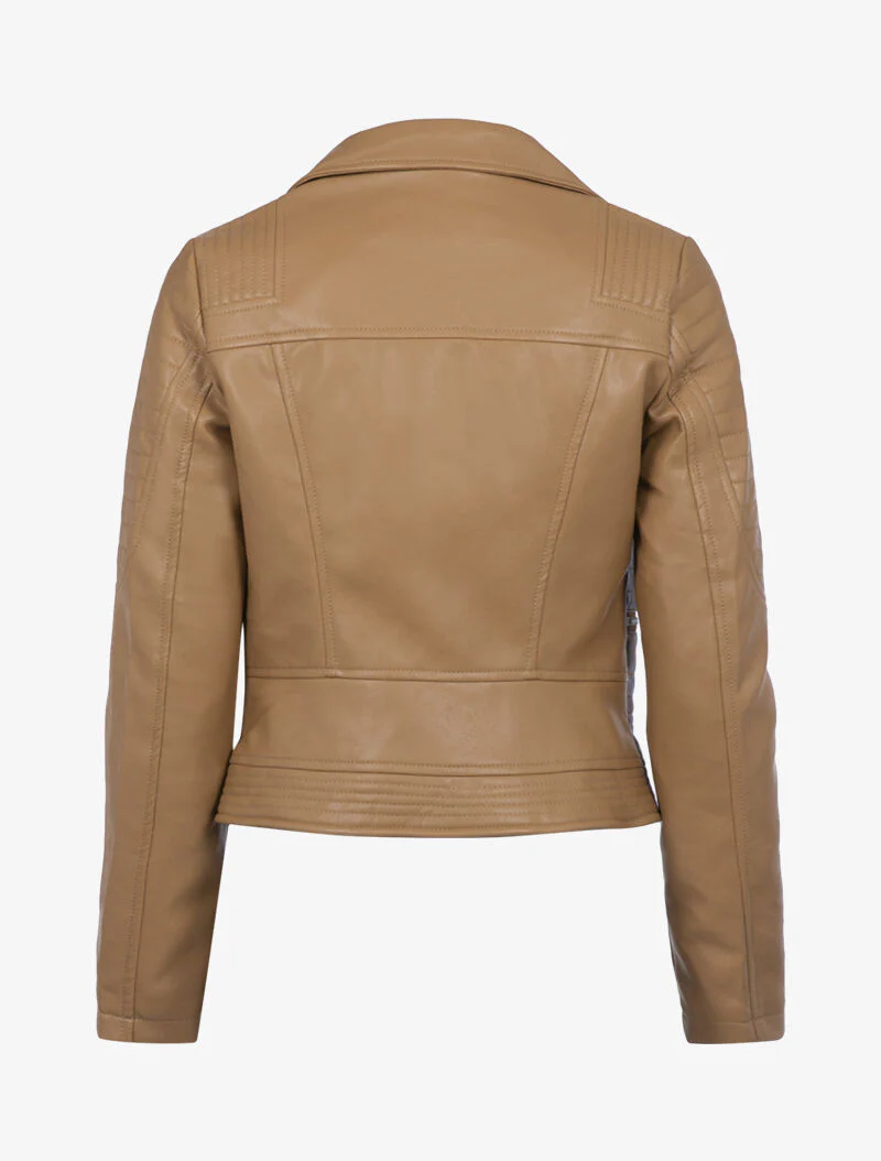Veste biker à détails matelassés - camel - Image 2