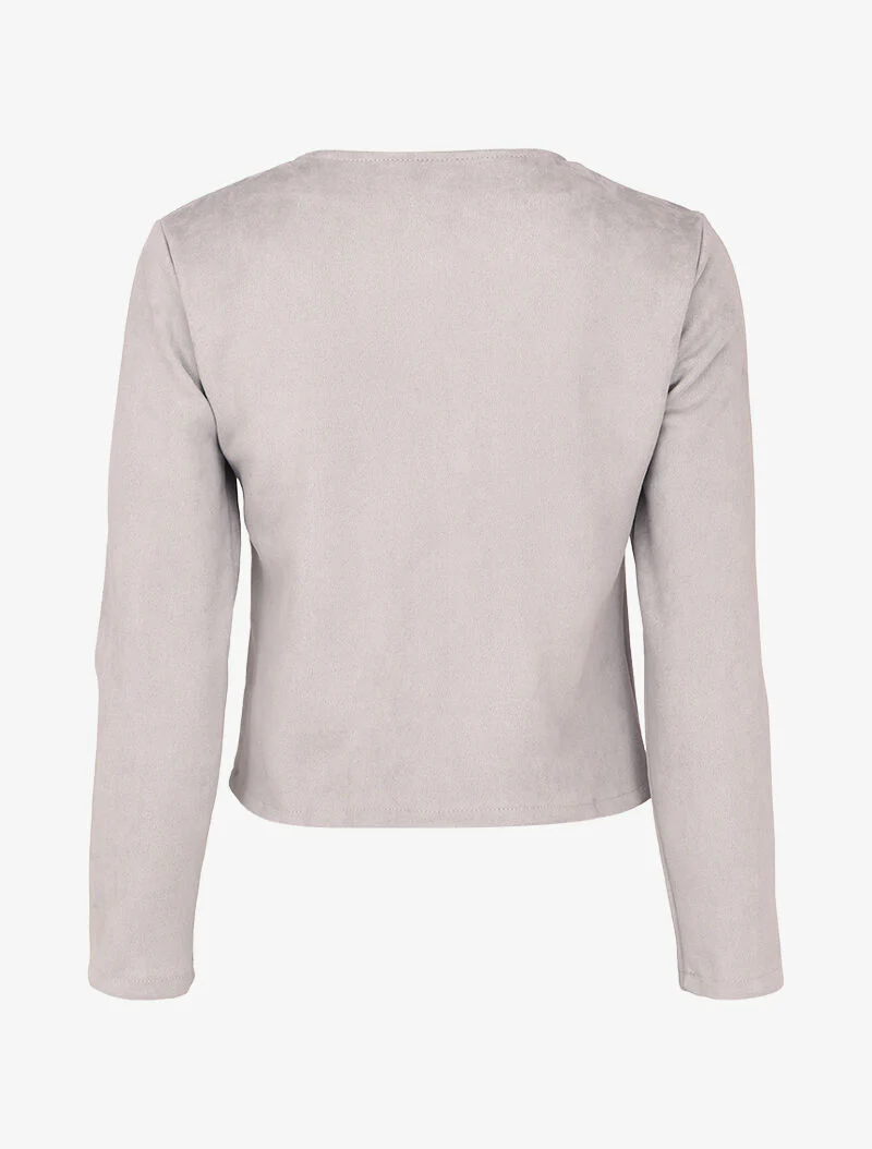 Veste boutonnée en suédine à poches à rabats - Gris clair - Image 2
