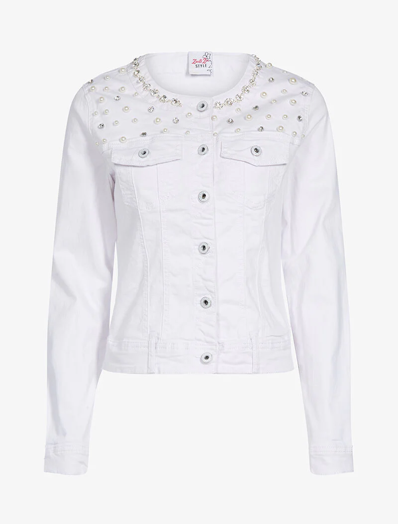 Veste buste à perles et col bijoux - blanc