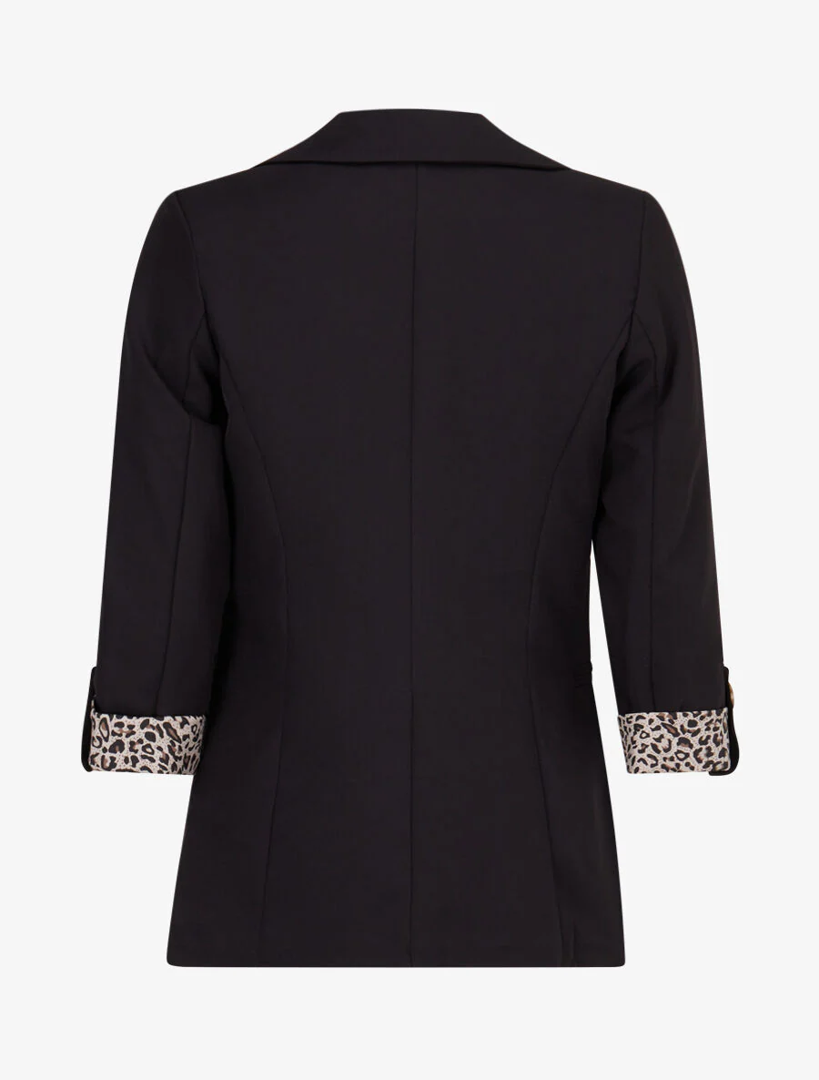 Veste cintrée à rabat léopard - Noir - Image 2