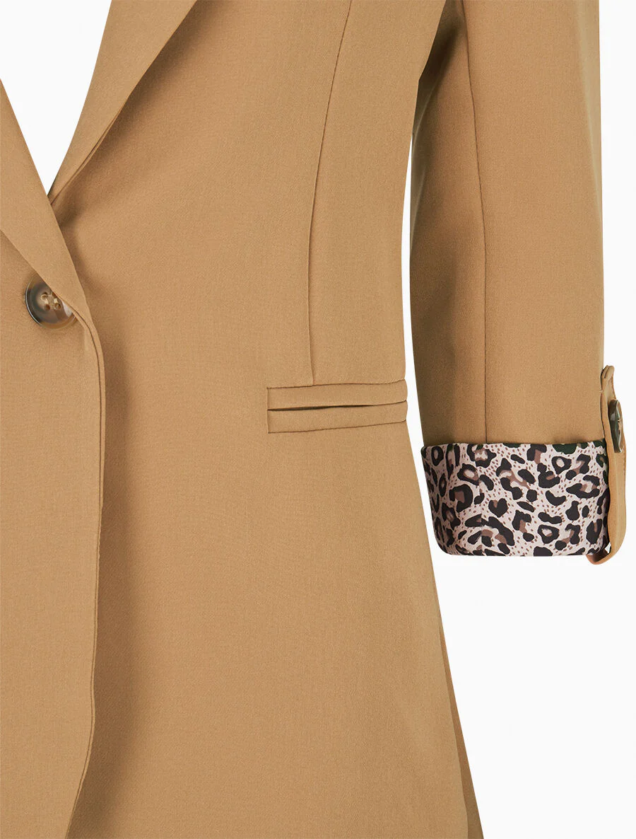 Veste cintrée à rabat léopard - Beige foncé - Image 3