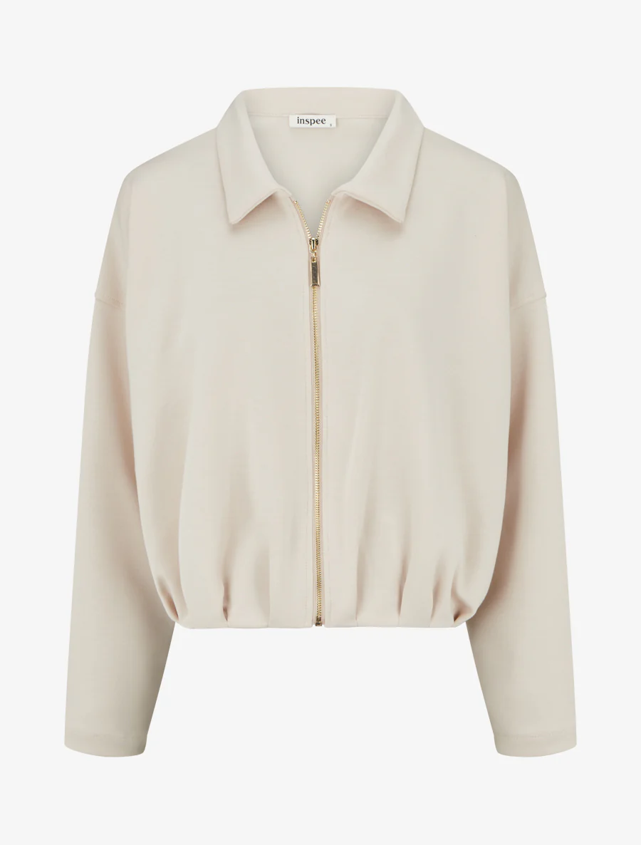Veste coupe boule zippée effet froncé - Beige