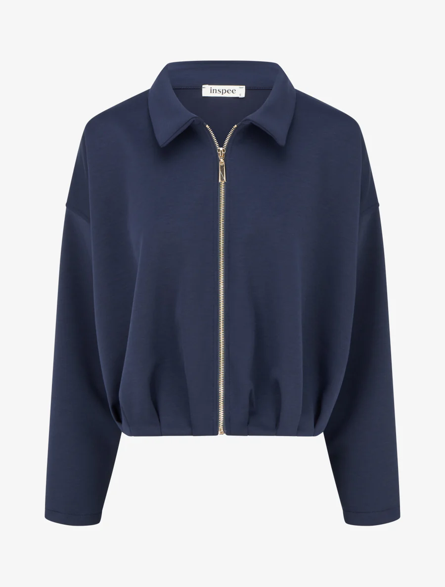 Veste coupe boule zippée effet froncé - Marine