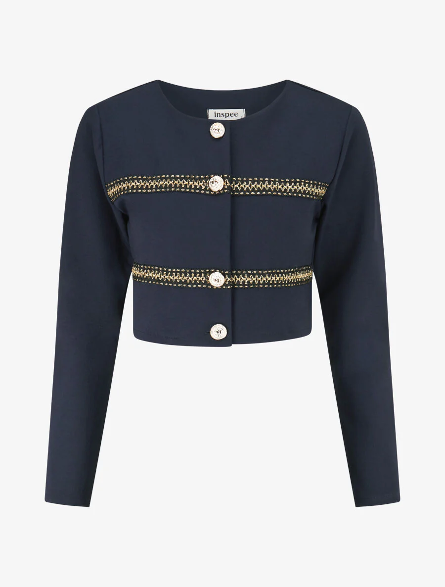 Veste courte à bandes stylisées dorées - Marine