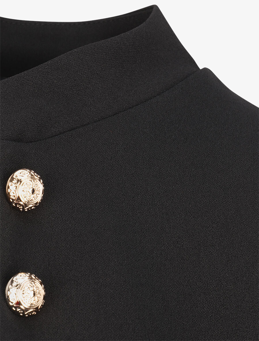 Veste courte à boutons stylisés dorés - Noir - Image 3