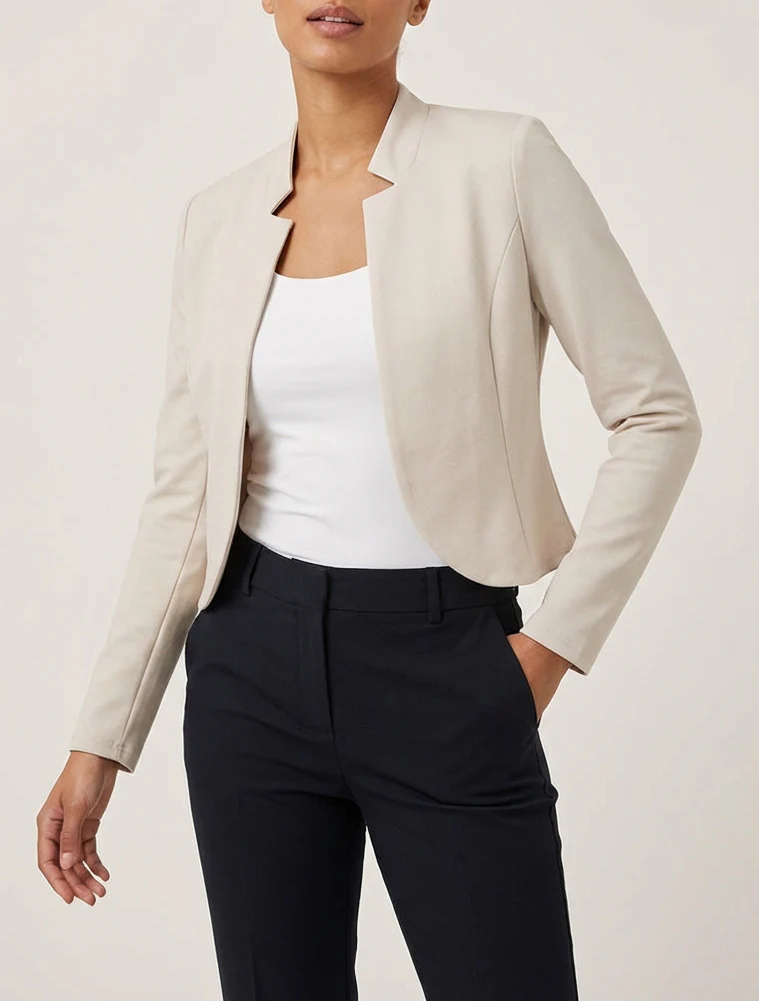 Veste courte à col cranté - Beige - Image 4