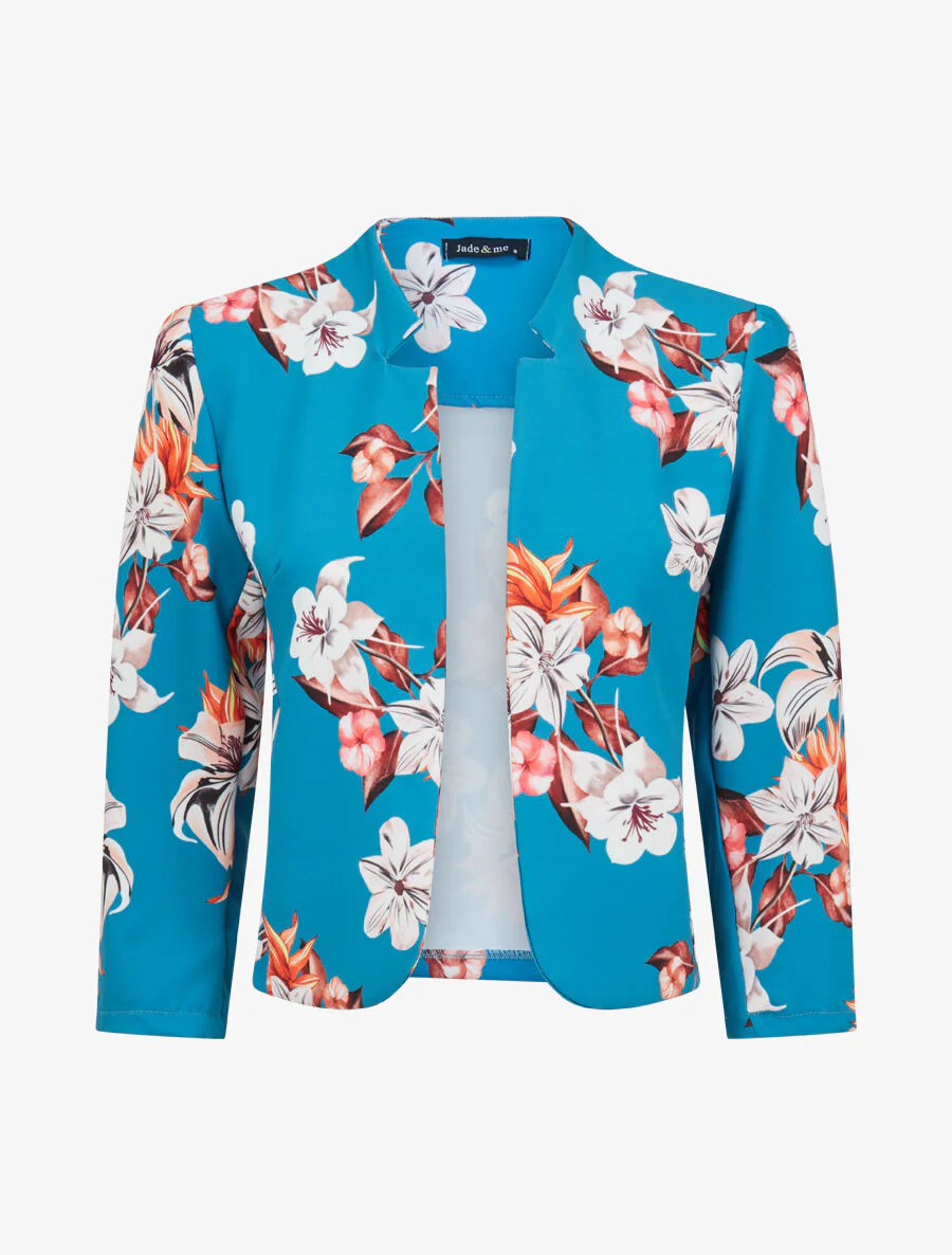 Veste courte à imprimé fleurs de lys - Bleu turquoise