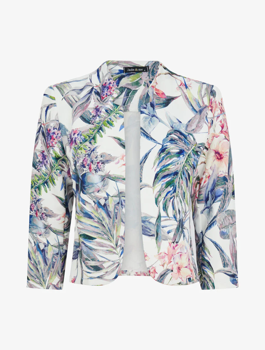 Veste courte à imprimé plantes tropicales - Blanc