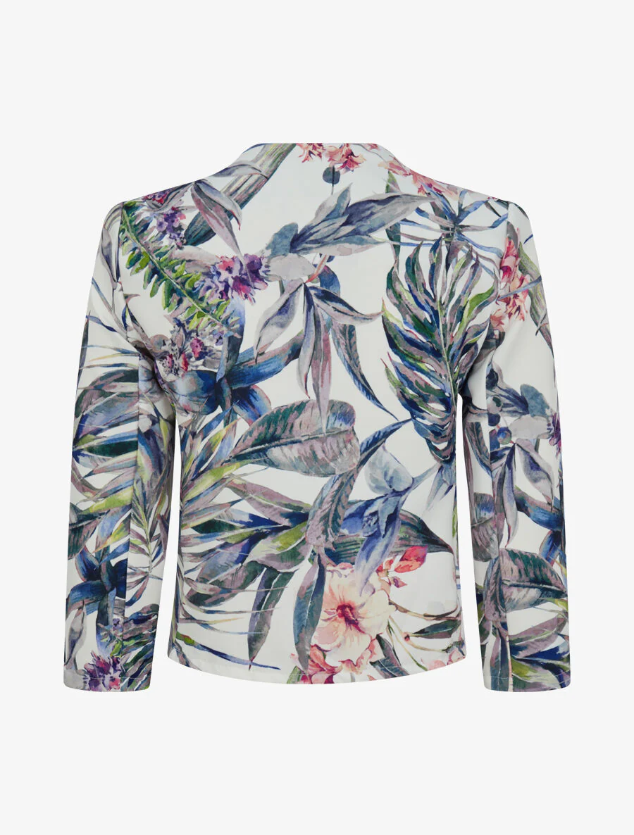 Veste courte à imprimé plantes tropicales - Blanc - Image 2