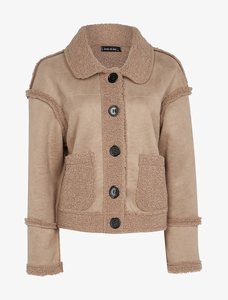 Veste courte duveteuse - rose orange
