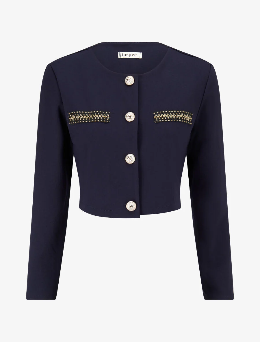 Veste courte empiécement brodé - Marine