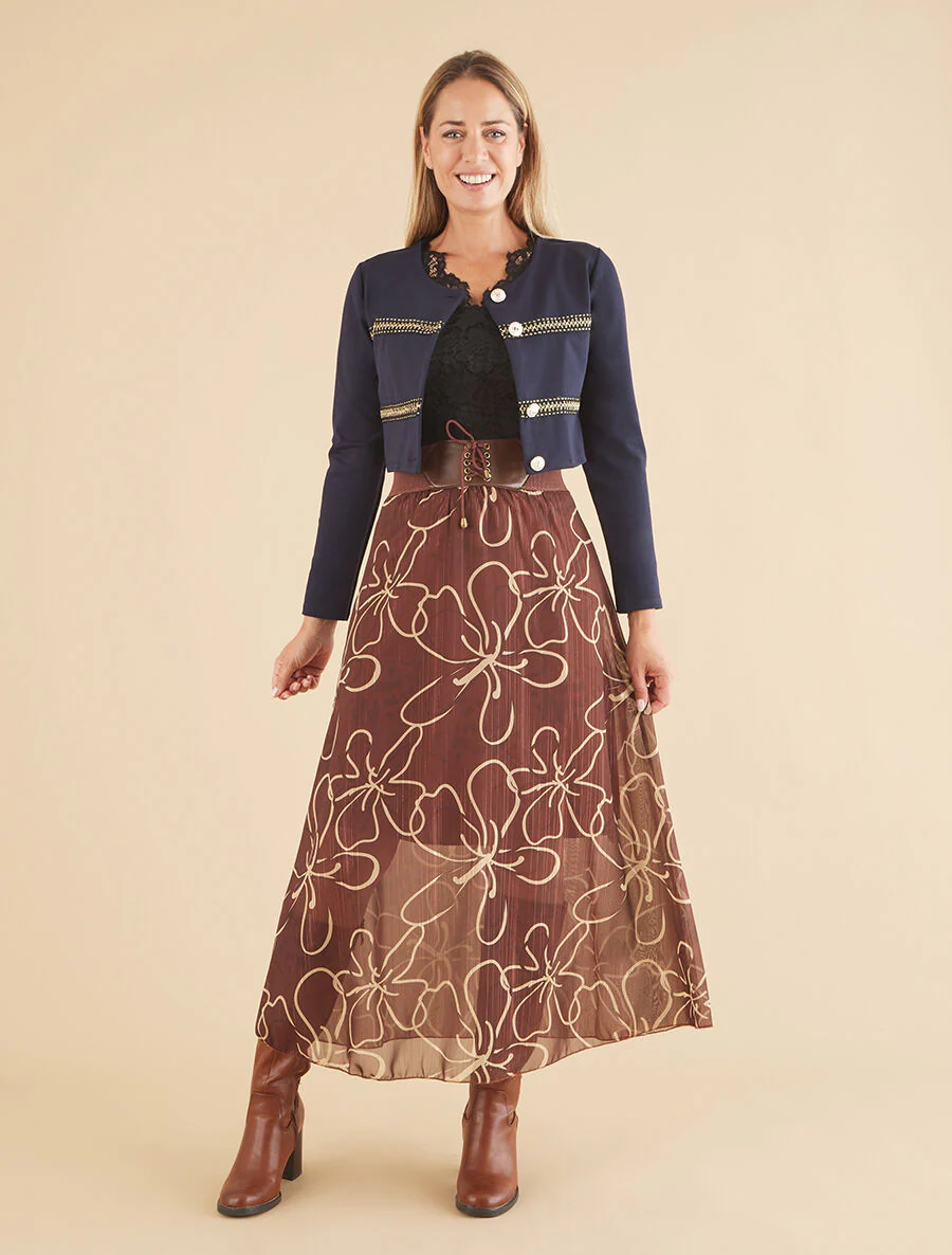 Veste courte empiécement brodé - Marine - Image 4