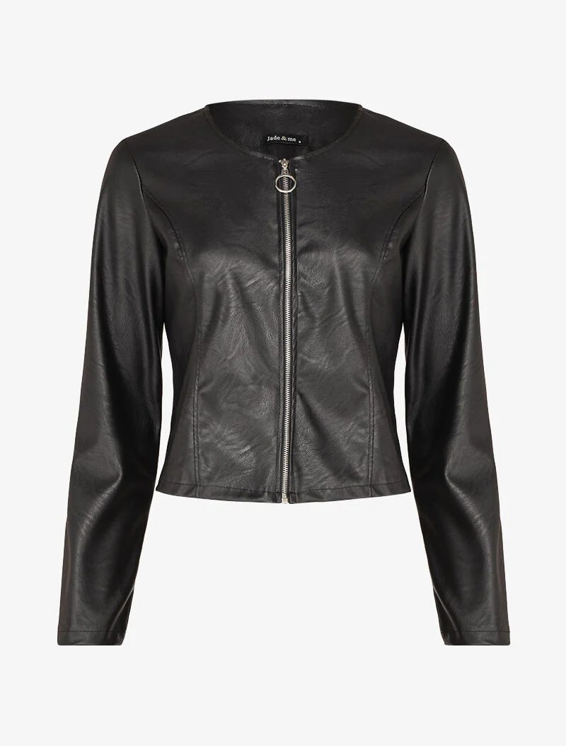 Veste courte en simili ajustée - Noir