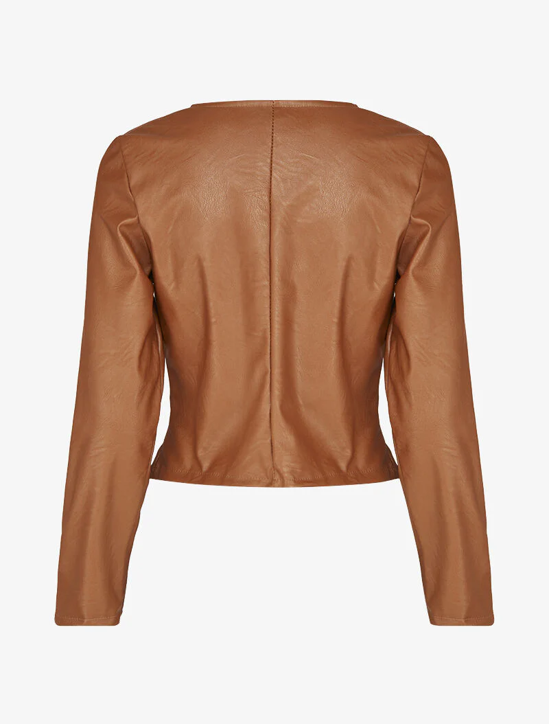 Veste courte en simili ajustée - Marron - Image 2