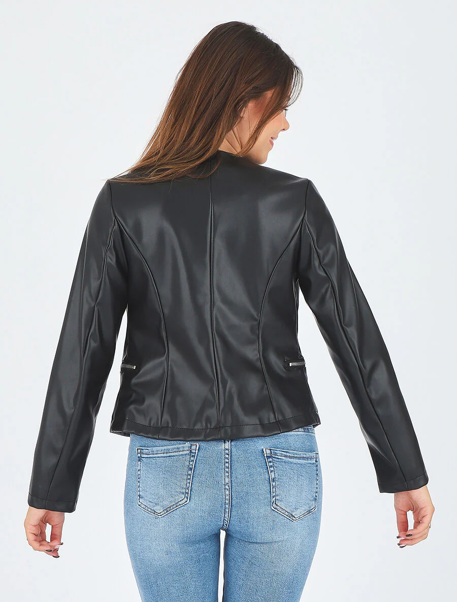 Veste courte en simili - Noir - Image 6
