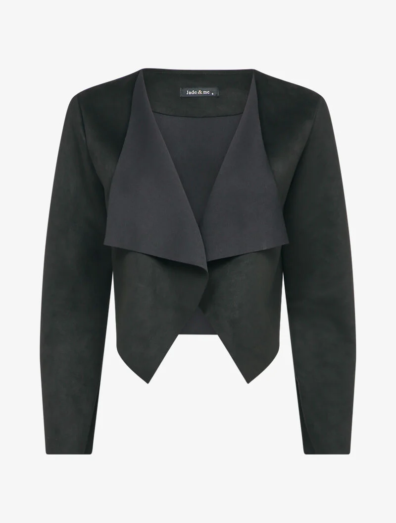 Veste courte en suédine à pans asymétriques - Noir