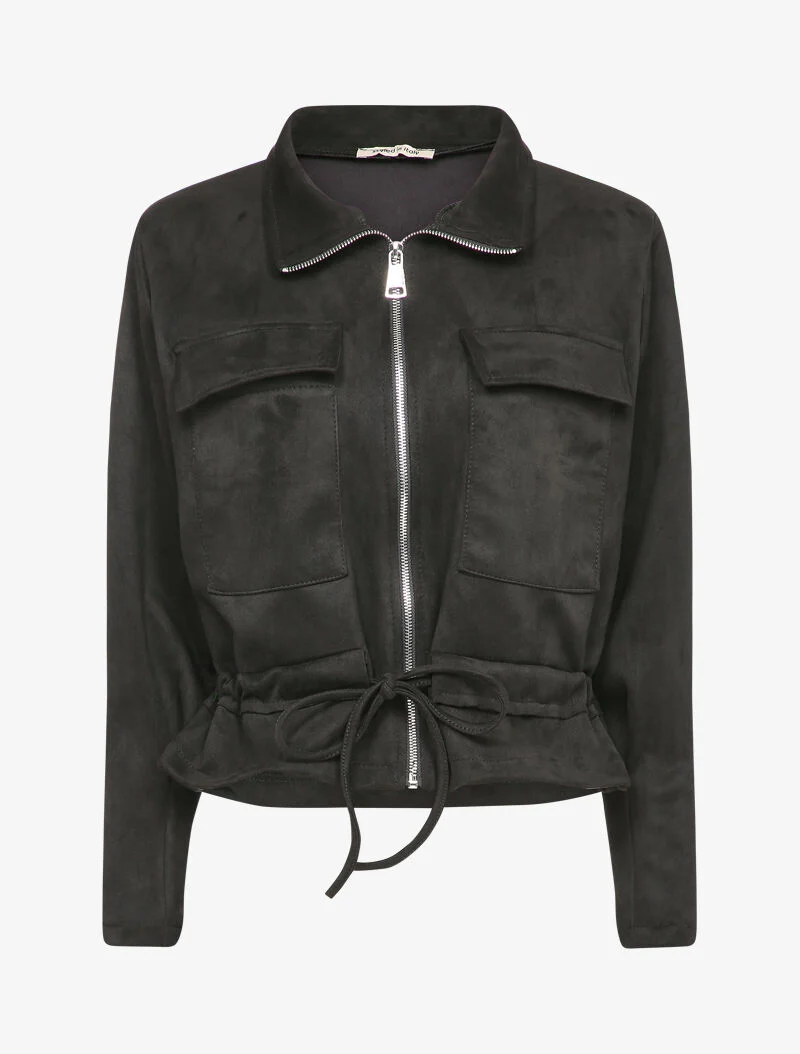 Veste courte en suédine à poches à rabat - Noir
