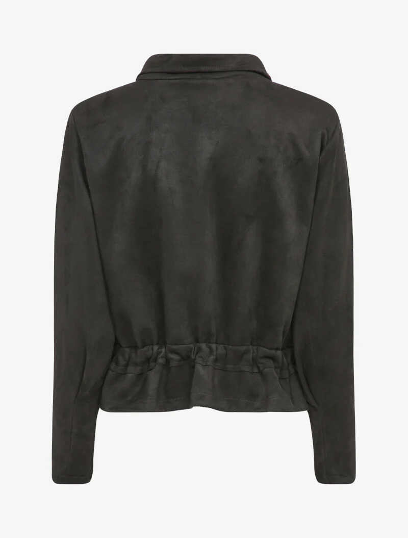 Veste courte en suédine à poches à rabat - Noir - Image 2