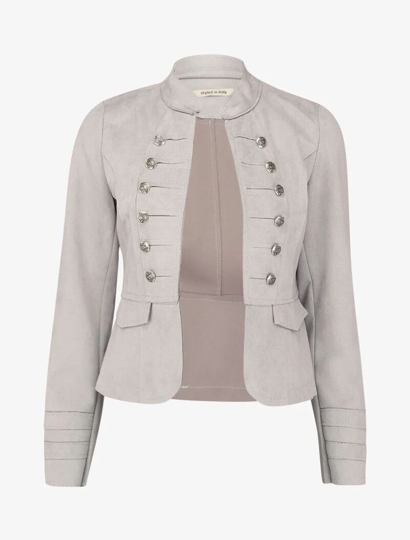 Veste courte en suédine style officier - Gris clair