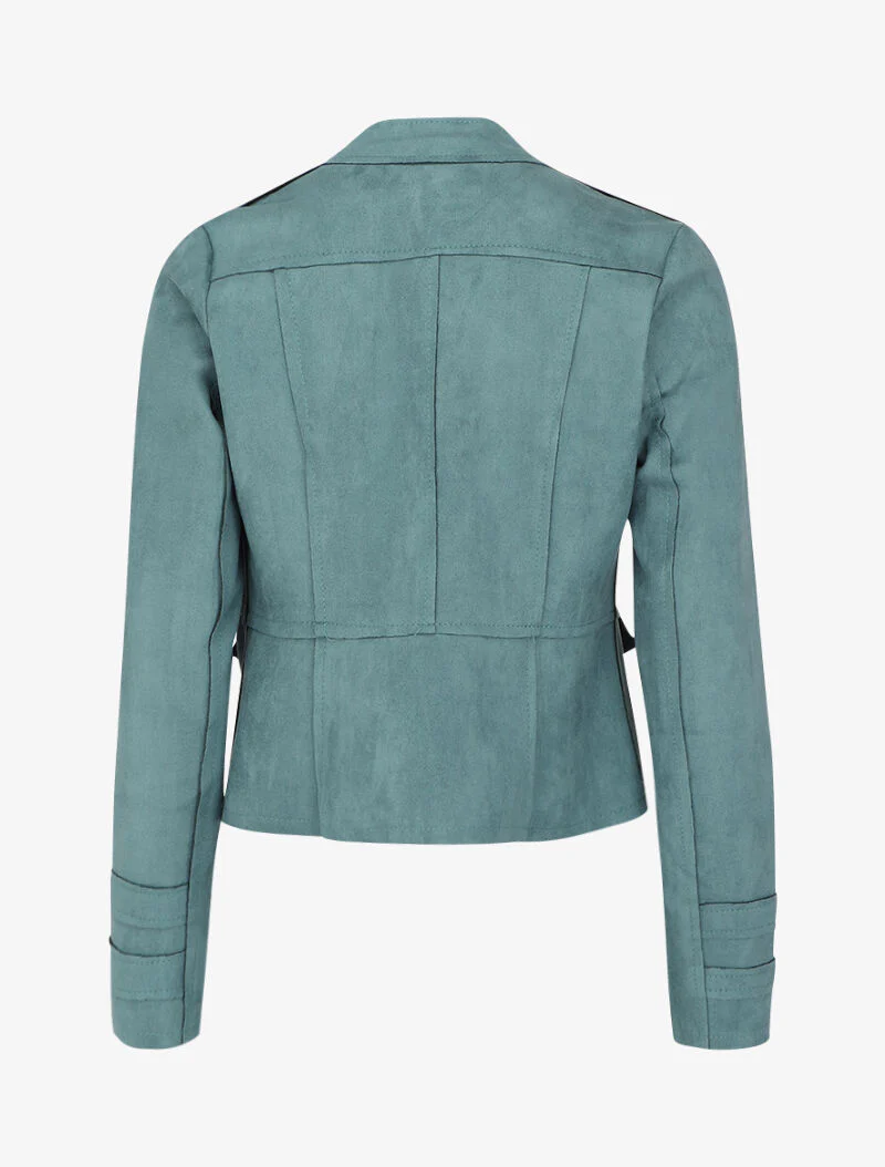 Veste courte en suédine style officier - Bleu charrette - Image 2
