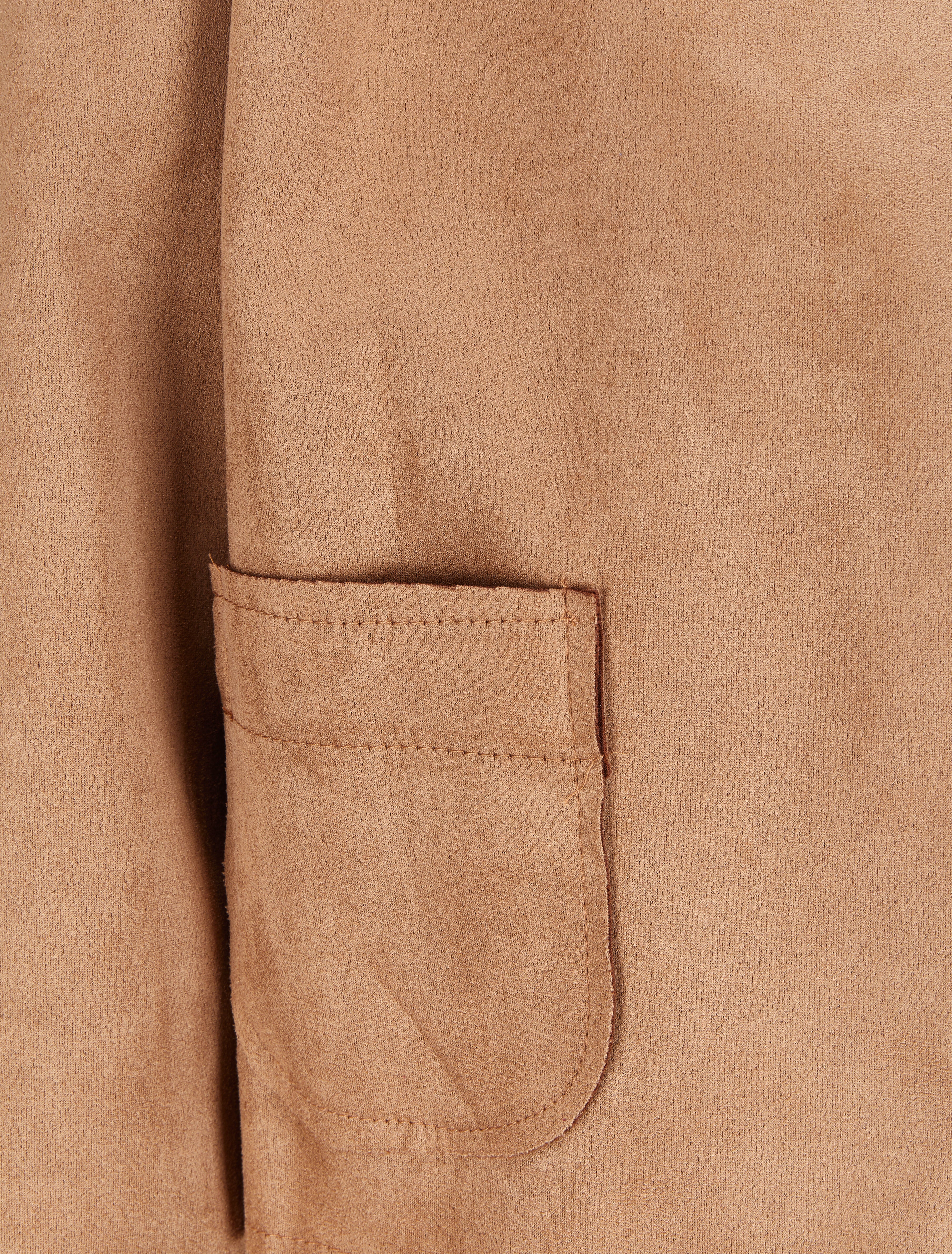 Veste courte et ouverte en suédine à poches plaquées - Camel - Image 3