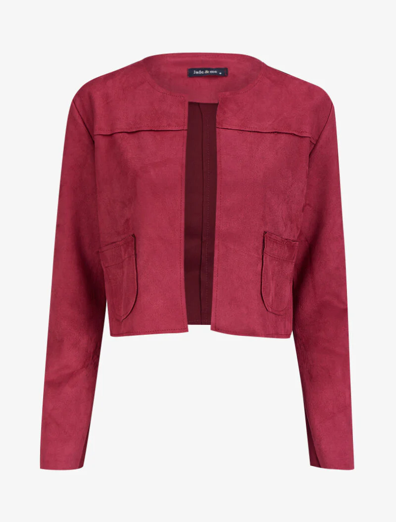 Veste courte et ouverte en suédine à poches plaquées - Rouge
