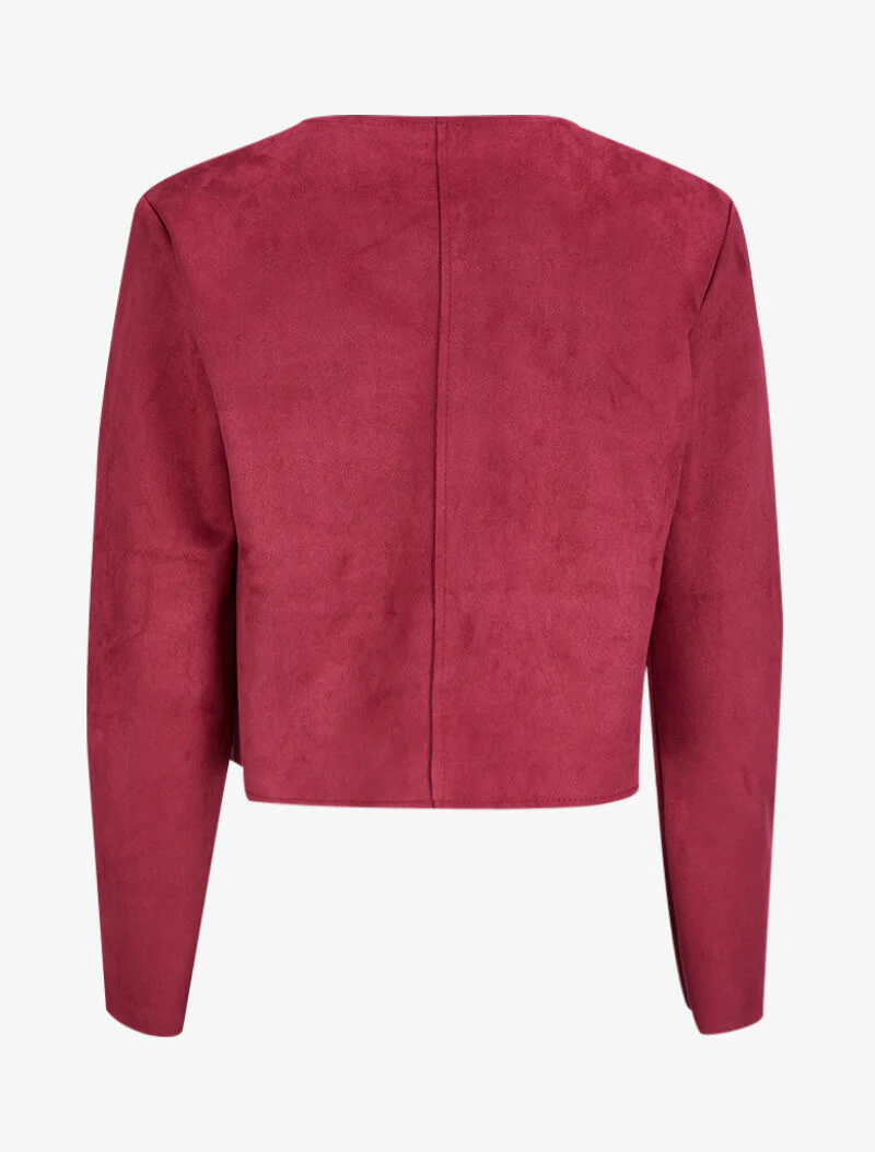 Veste courte et ouverte en suédine à poches plaquées - Rouge - Image 2