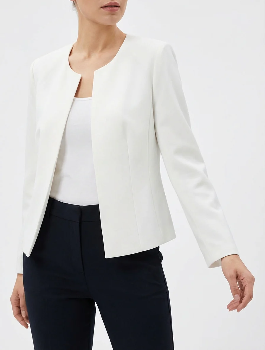 Veste droite à col rond et épaulettes - Blanc - Image 4