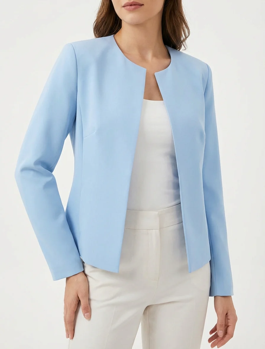 Veste droite à col rond et épaulettes - Bleu ciel - Image 4