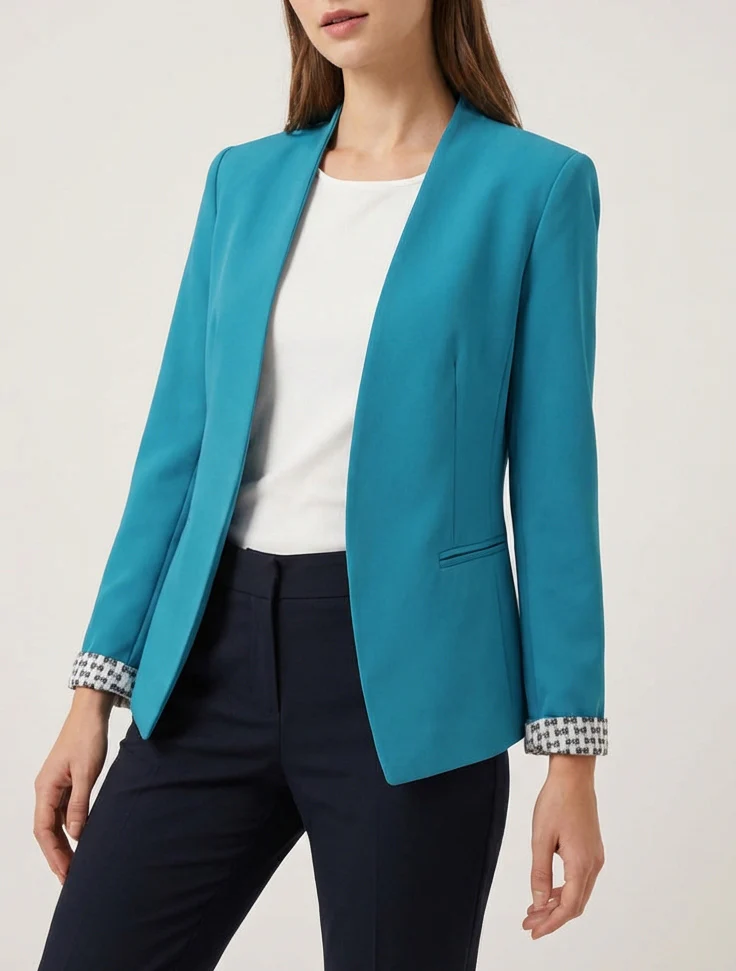Veste droite à épaulettes - Turquoise - Image 4