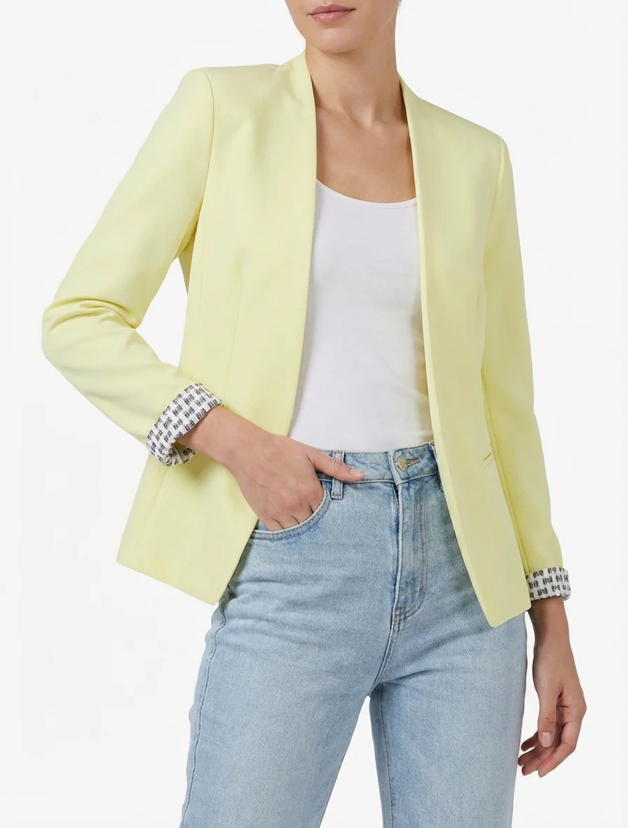 Veste droite à épaulettes - Jaune pastel - Image 4